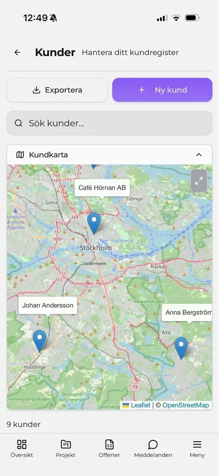 Kundregister med portal i JobbOn – app för hantverkare och byggföretag