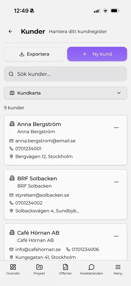 Kundregister med portal i JobbOn – app för hantverkare och byggföretag