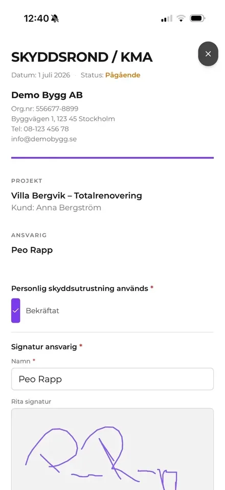 Dokument & checklistor på ett ställe i JobbOn – app för hantverkare och byggföretag