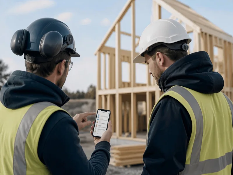 Underentreprenörer samarbetar i ett byggprojekt med JobbOn i mobilen
